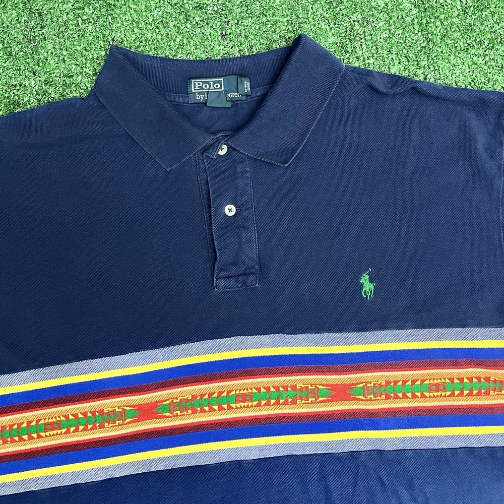 Vintage Polo Ralph Lauren Polo Aztec Navajo Southwestern Navy Pony Shirt XXL